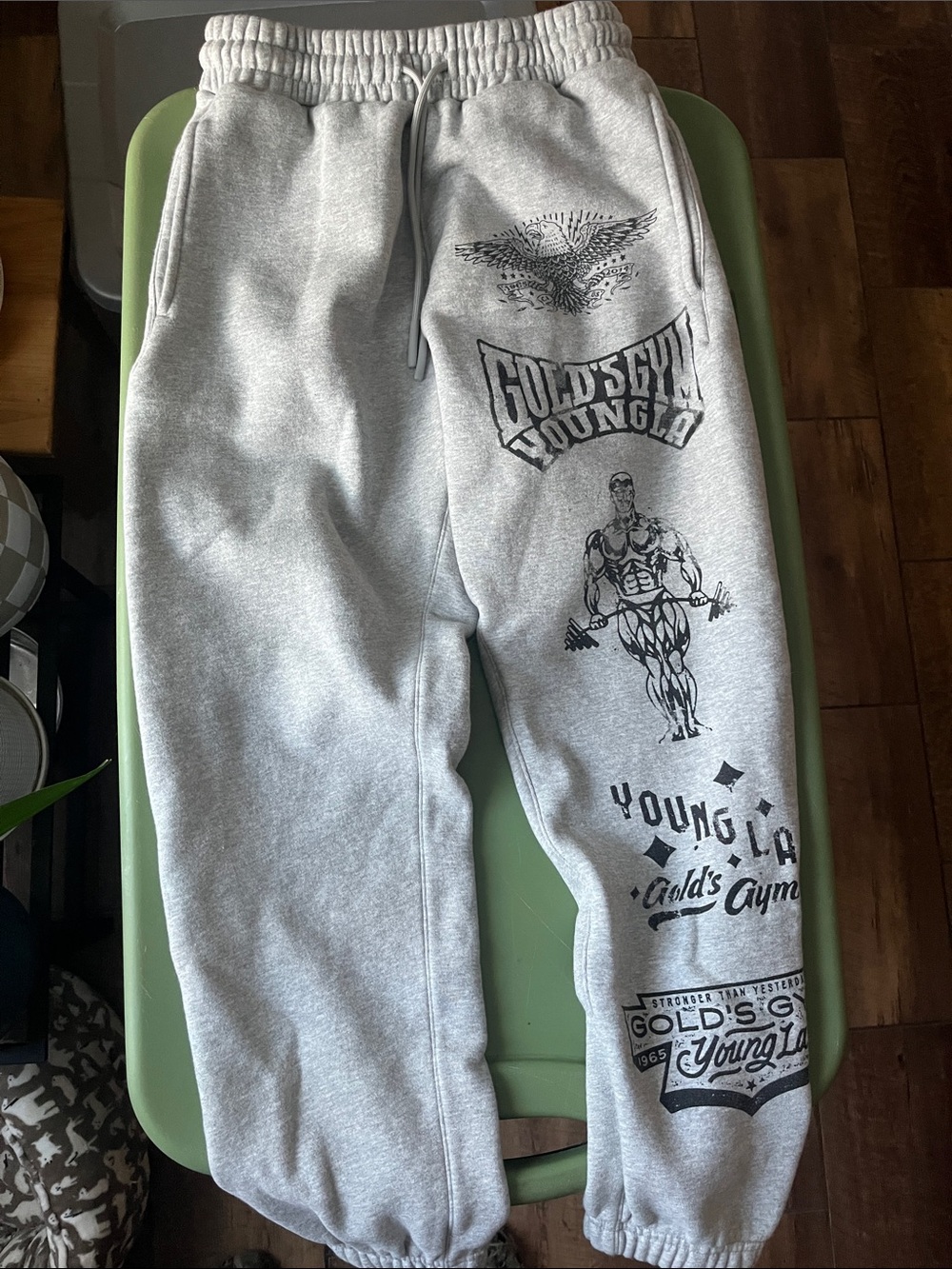 YoungLA Gray Graphic Sweatpants with Golds Gym Logos